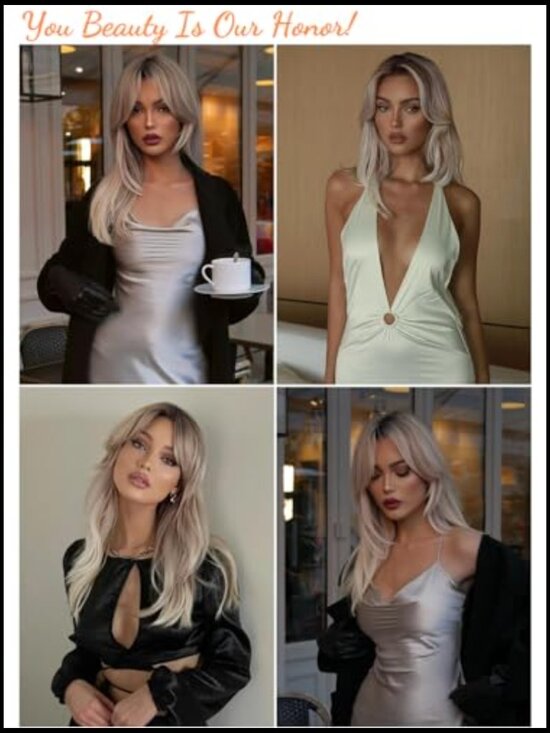 Long Wavy Wig with Bangs Ombre Heat Resistant Synthetic Hair Cute Party Costume main image 4